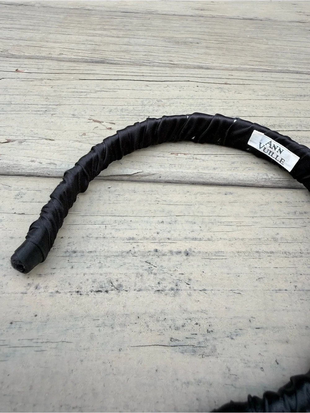 Ann Vuille Black Wrapped Satin-Textured Padded Headband